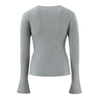 Women's Knit Pleated V-Neck Skirt Suit Two-Piece Set
