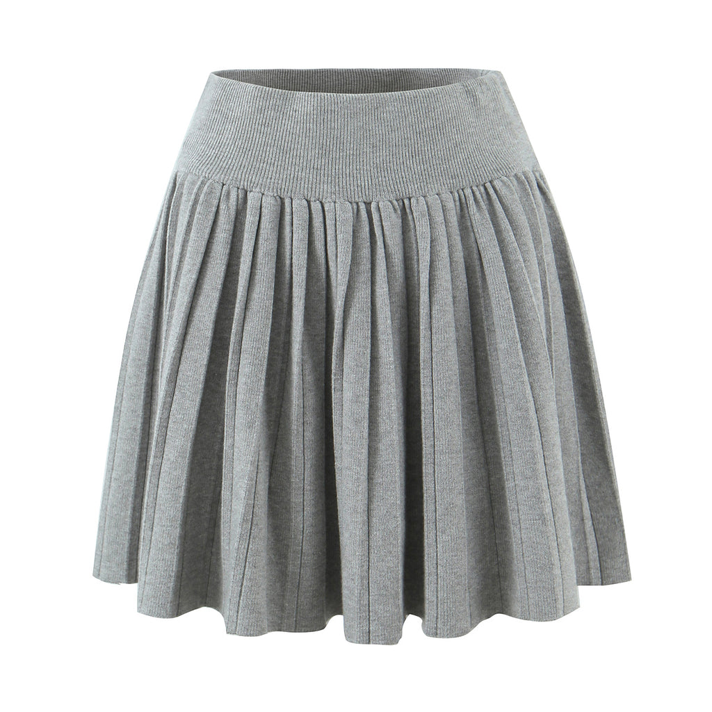 Women's Knit Pleated V-Neck Skirt Suit Two-Piece Set