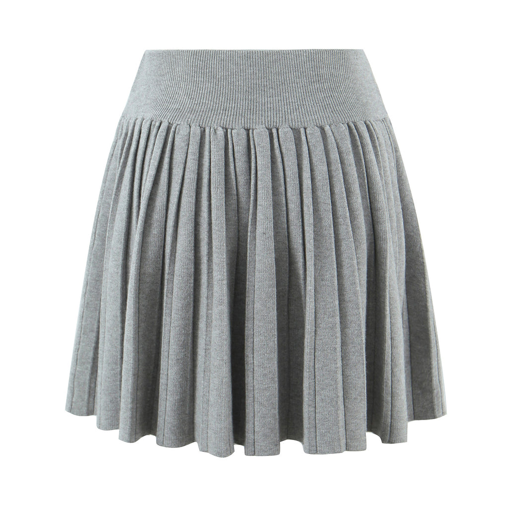 Women's Knit Pleated V-Neck Skirt Suit Two-Piece Set
