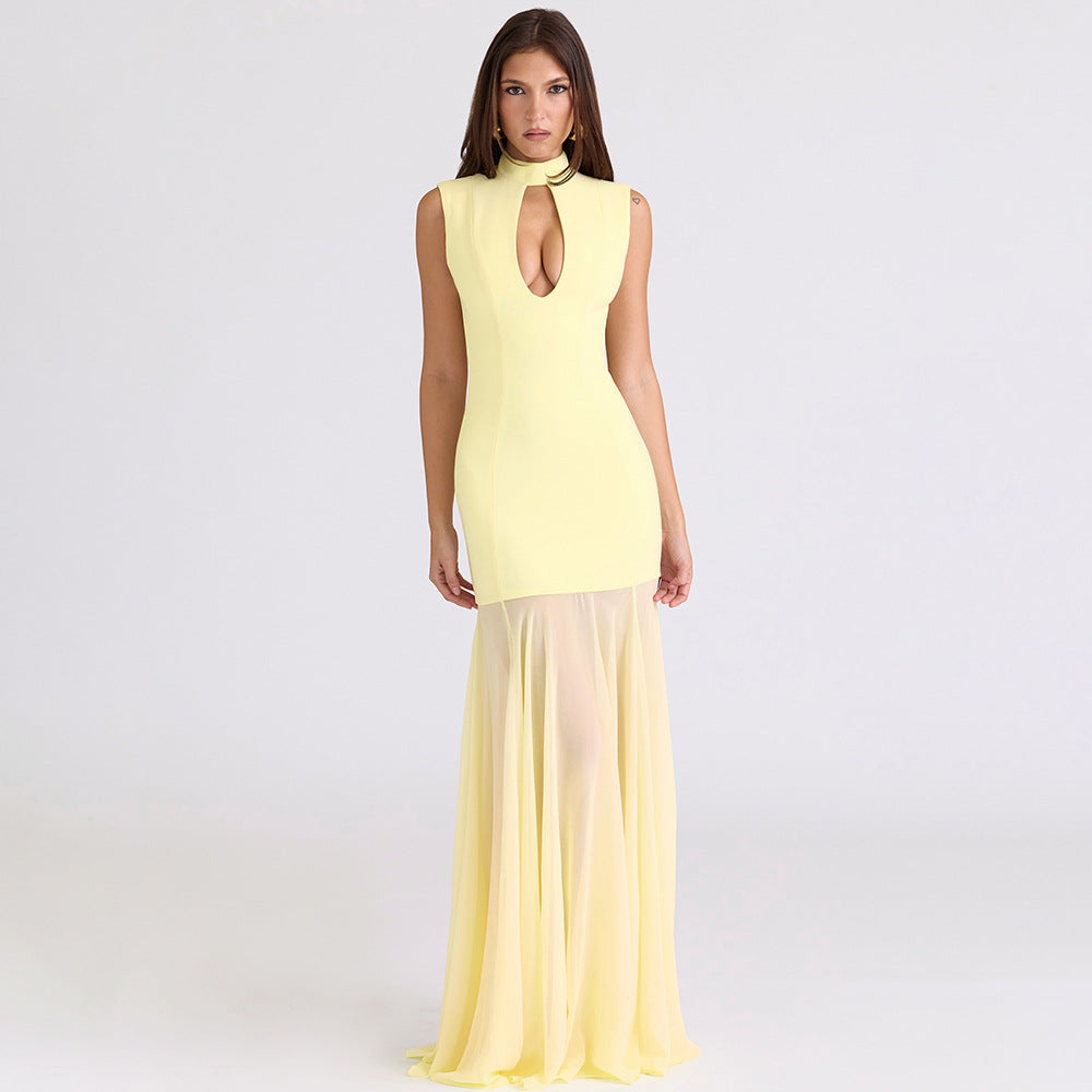 Women's Cutout Tube Top Cinched Waist See-through Fishtail Dress Dress