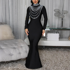 Women's Rhinestone Turtleneck Bodycon Maxi Dress