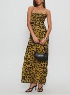 Classic Printing Lace Up Backless Dress