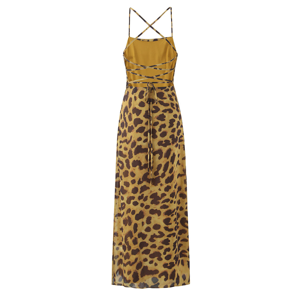Classic Printing Lace Up Backless Dress