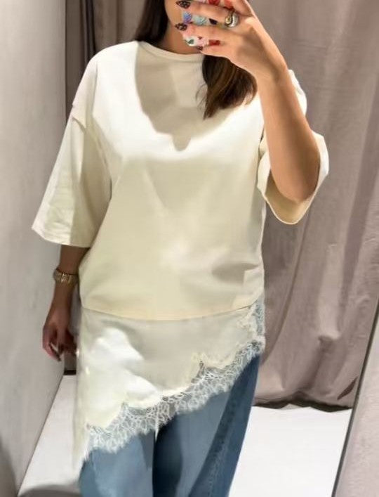 Lace Trim Satin Stitch Shacket
