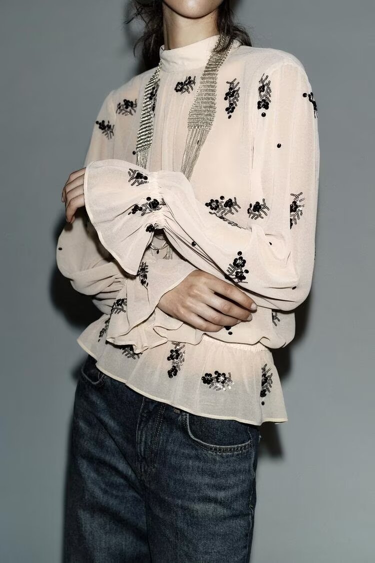 Women's Temperamental Sequin Translucent Shirt
