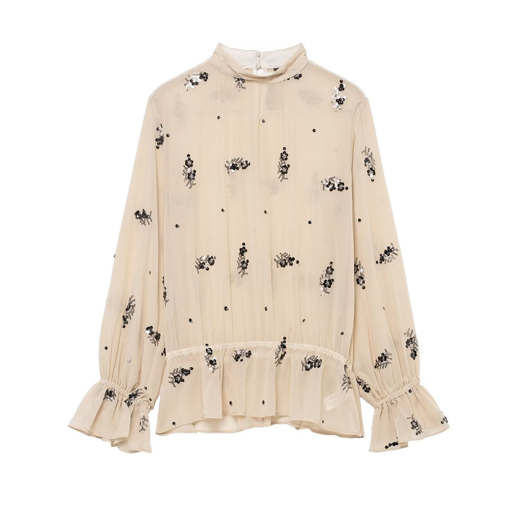 Women's Temperamental Sequin Translucent Shirt
