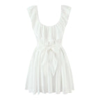 Women's French Sexy Deep U Neck Fitted Waist Bowknot Lace Up Dress Slim Fit Slimming Sexy Vest Dress