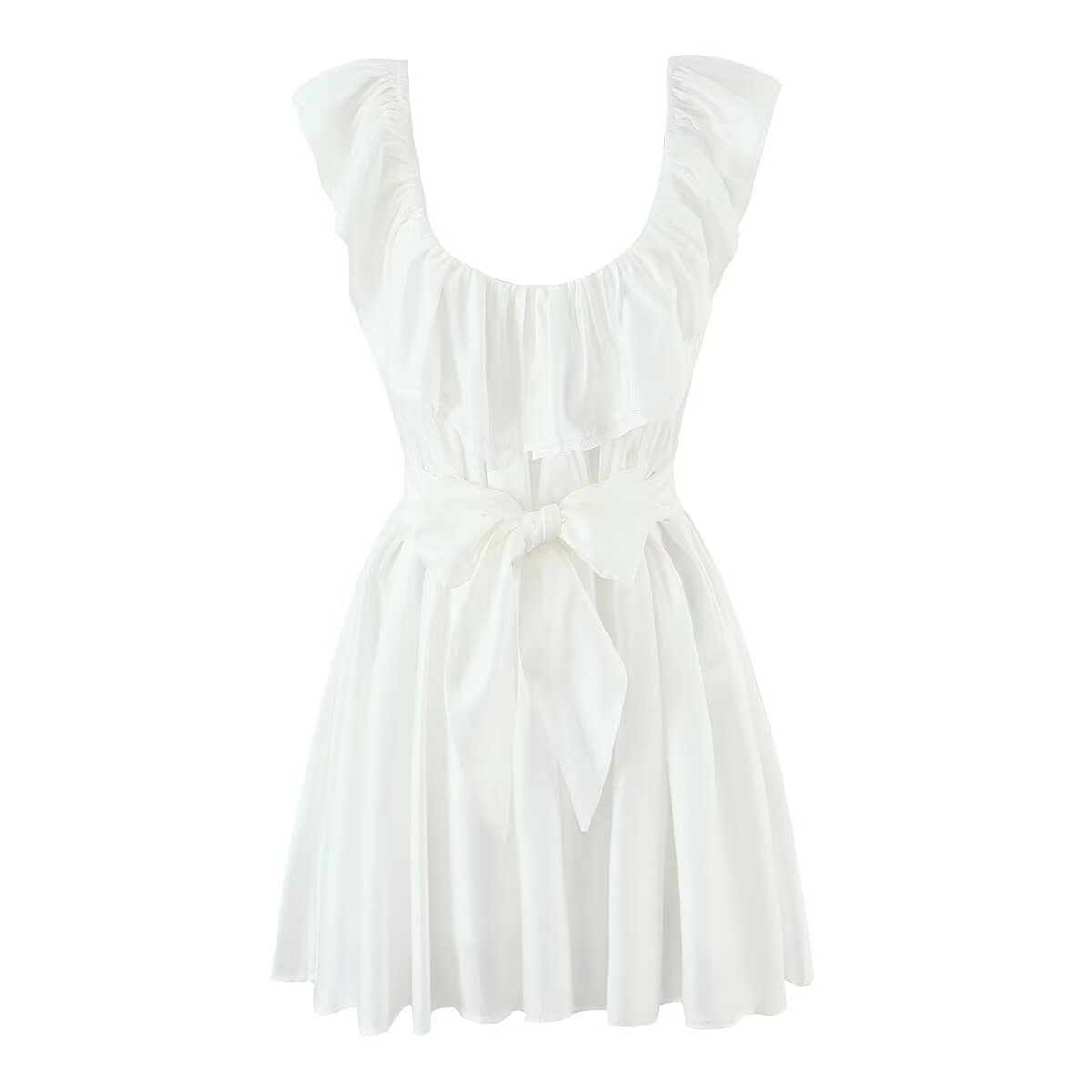 Women's French Sexy Deep U Neck Fitted Waist Bowknot Lace Up Dress Slim Fit Slimming Sexy Vest Dress