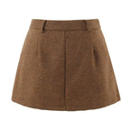Pure High Waist Herringbone Pattern Woolen Small Skirt