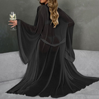 Women's Lace Up Cardigan Bathrobe Mesh Morning Gowns Nightgown Sleepwear