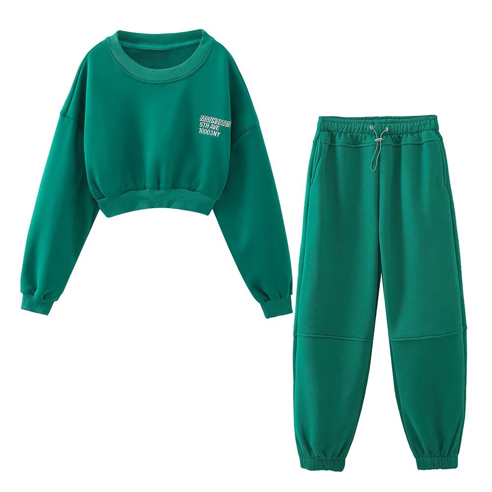 Casual Autumn Winter Loose Sports Sweater Sweatpants Two-Piece Set