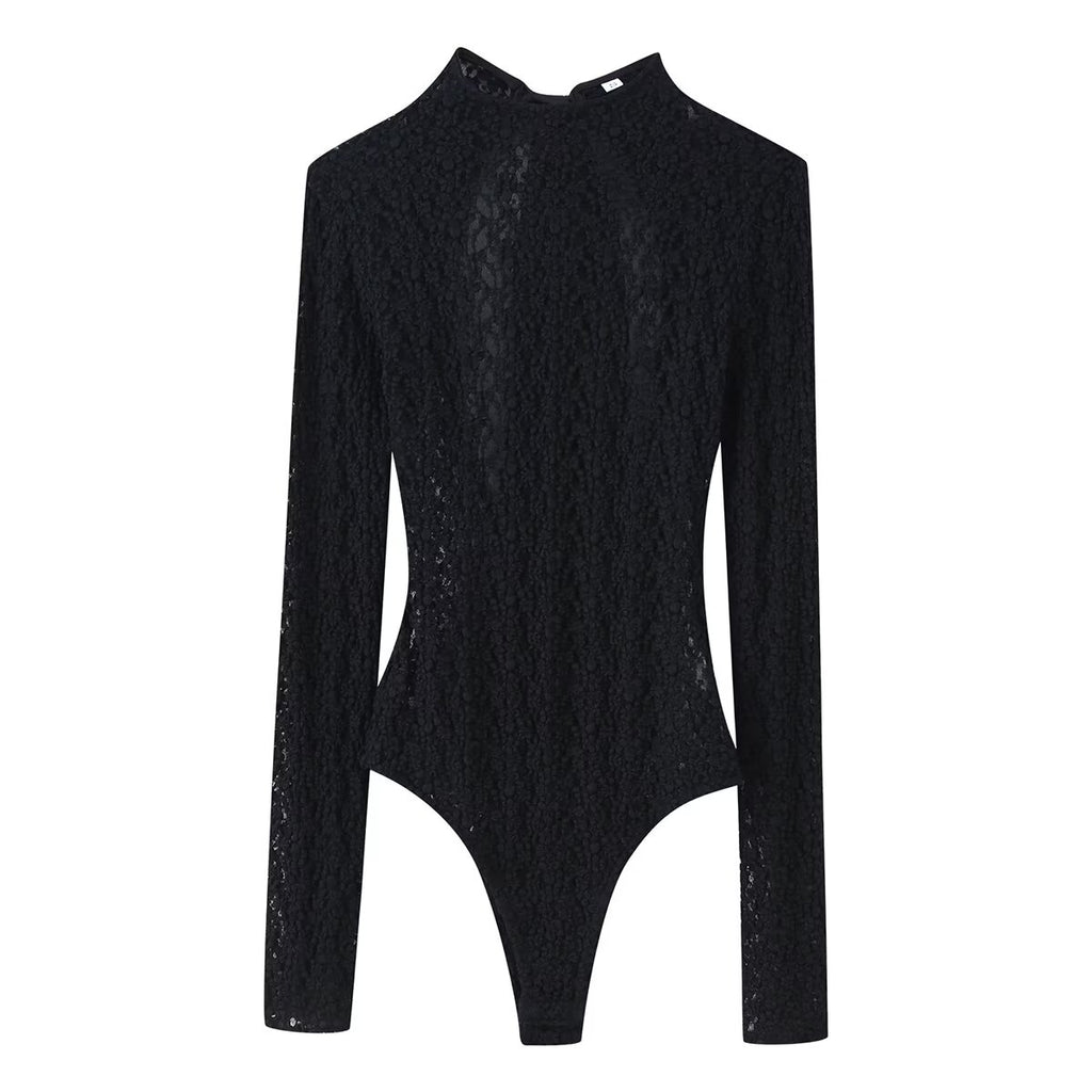 Satin Bow Lace Long Sleeve Jumpsuit