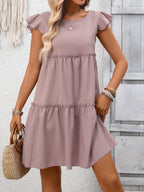 Ruffled Bohemian Solid-Color Dress