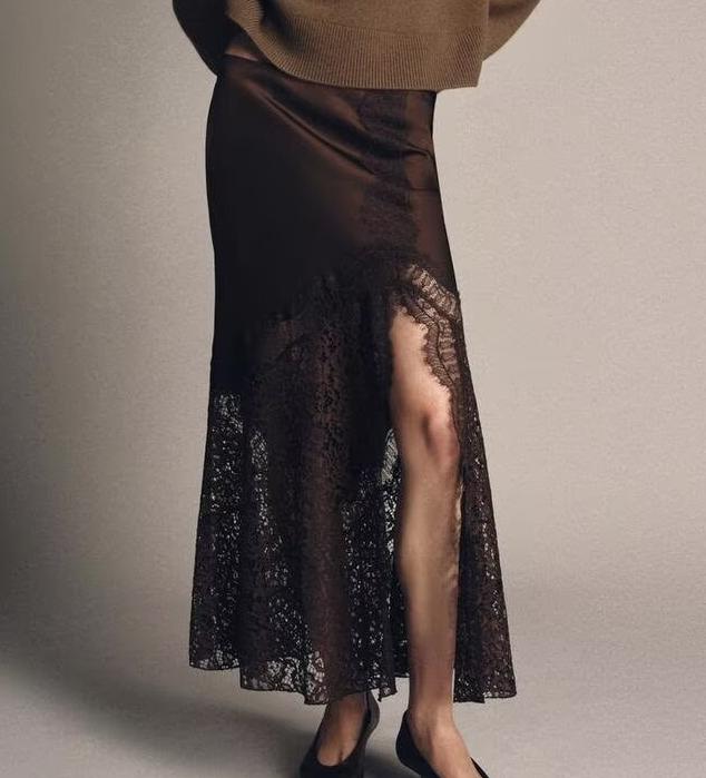 Lace Silk Satin Skirt