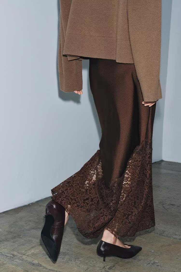 Lace Silk Satin Skirt