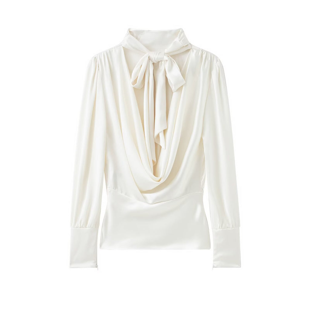 Women's Silk Satin Texture Bowknot Decoration Backless Shirt
