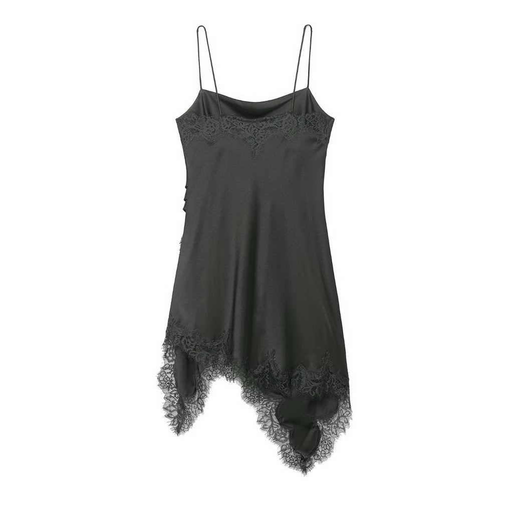 Women's Elegant Boat Neck Irregular Asymmetric Spaghetti Strap Dress