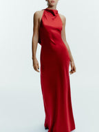 Women's Halter Backless Ruched Cutout Maxi Dress