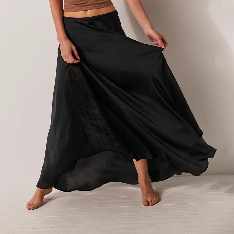Satin Lace Stitching Elegant Mid Length Skirt