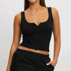 Women's Sleeveless U-Neck Button-Front Vest Top