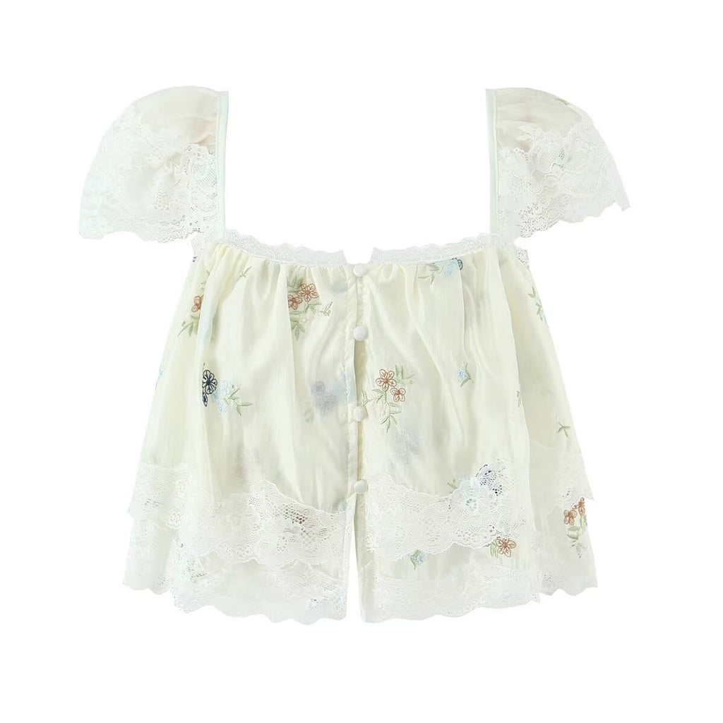Women's Lothing Embroidered Floral Strap Shirt and Skirt Two-Piece Set