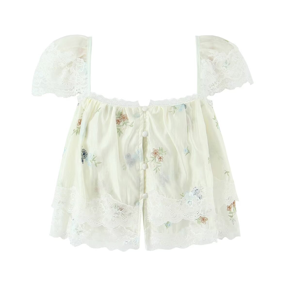 Women's Lothing Embroidered Floral Strap Shirt and Skirt Two-Piece Set
