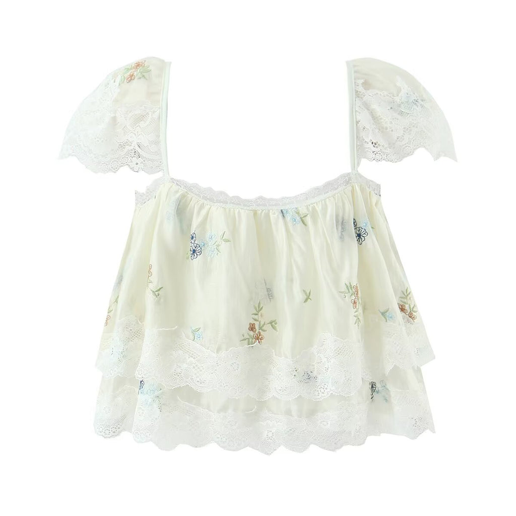 Women's Lothing Embroidered Floral Strap Shirt and Skirt Two-Piece Set