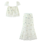 Women's Lothing Embroidered Floral Strap Shirt and Skirt Two-Piece Set