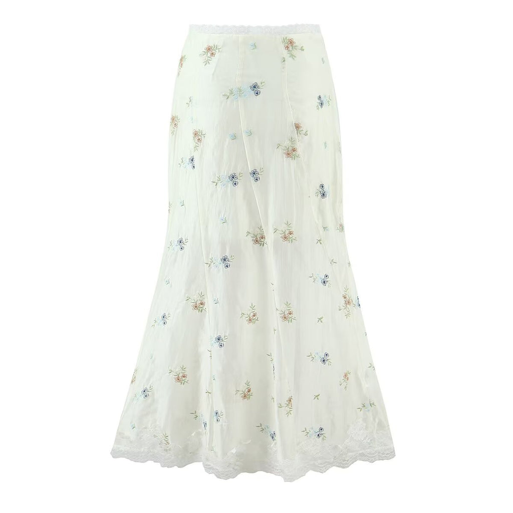 Women's Lothing Embroidered Floral Strap Shirt and Skirt Two-Piece Set