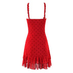 Polka-Dot Ruffled V-Neck Strap Dress