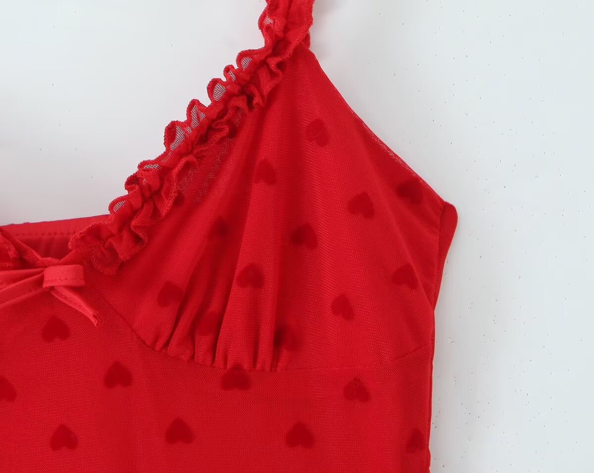Polka-Dot Ruffled V-Neck Strap Dress