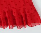 Polka-Dot Ruffled V-Neck Strap Dress