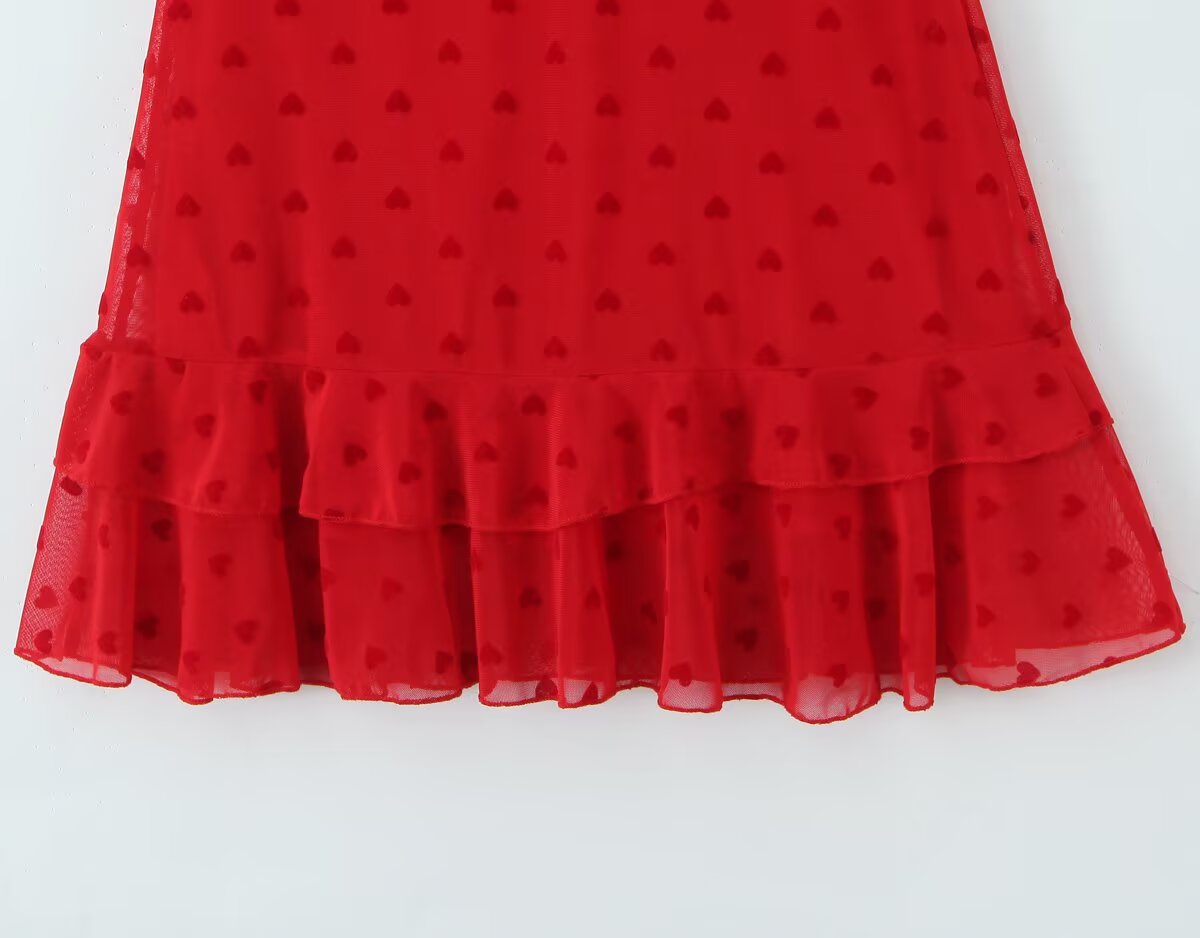 Polka-Dot Ruffled V-Neck Strap Dress