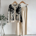 Women's Casual Two Piece Set Women's Fall Winter Printed Metal Button