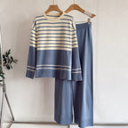 Women's Autumn Winter Striped Knitted Two Piece Pullover With A Round