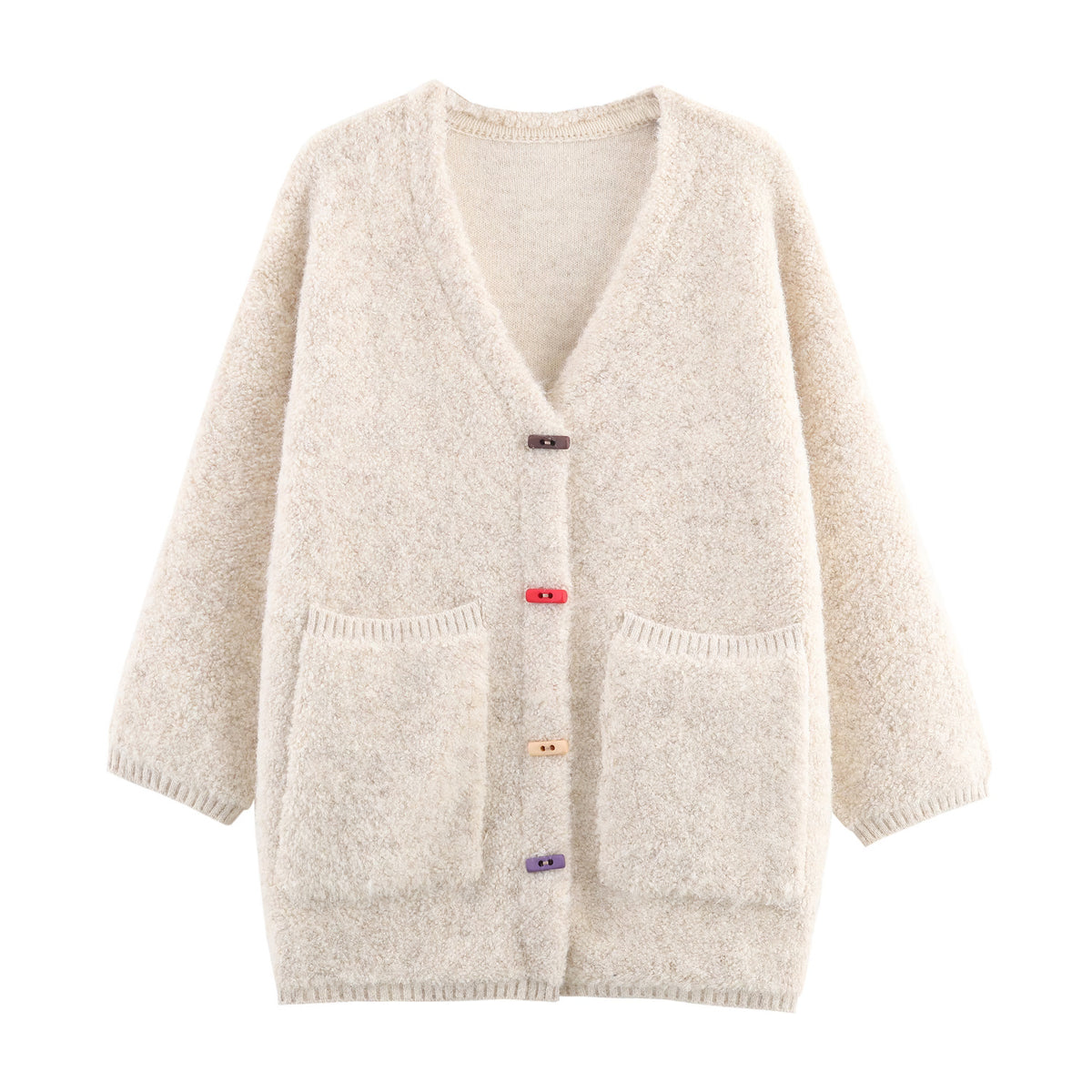 Women's Fall Loose Net Version V-Neck Pocket Knitted Thick Cardigan