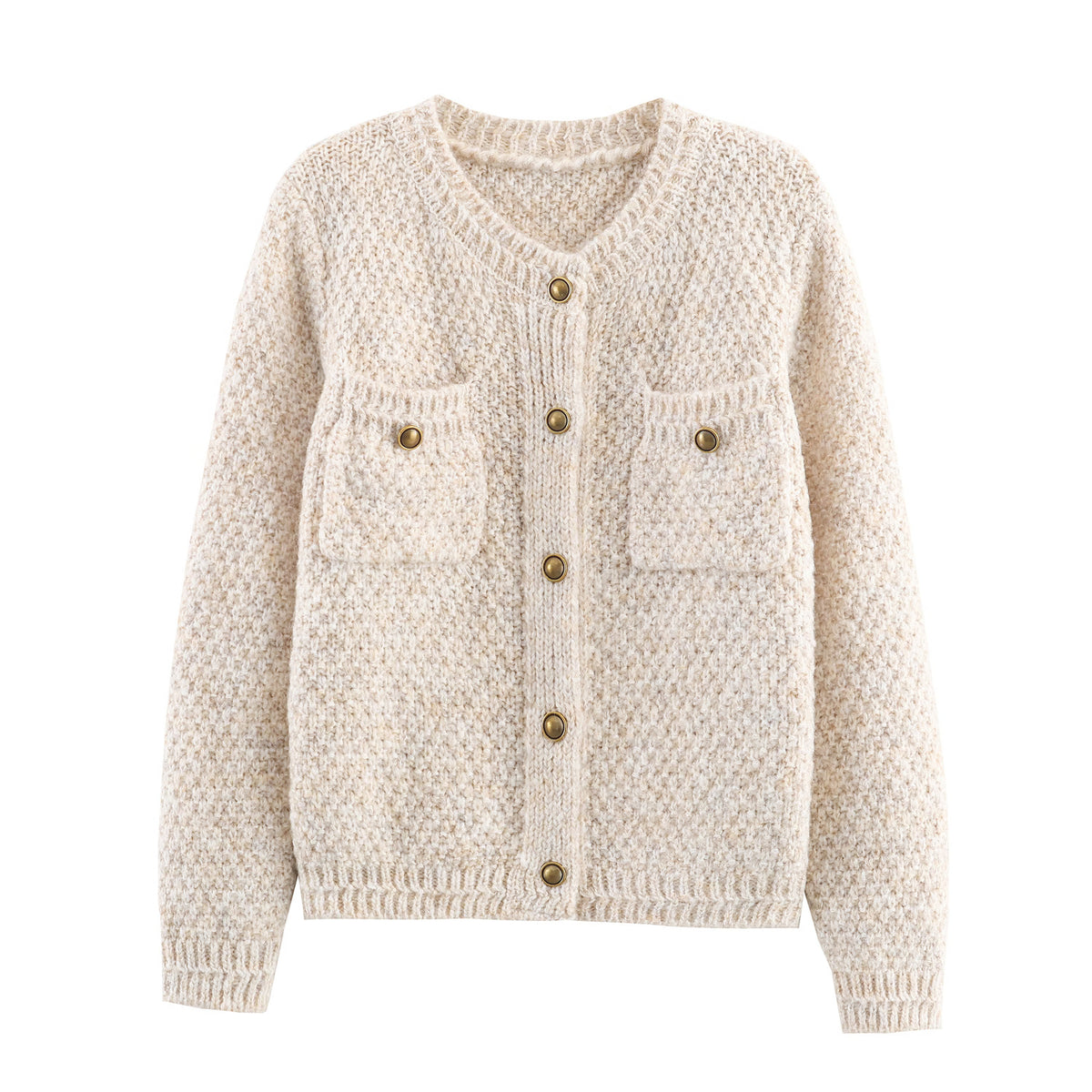 Women's Special Yarn Blended Classic Button Long-Sleeve Cardigan