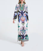 Women's 's Printed Slit Long-Sleeve Dress