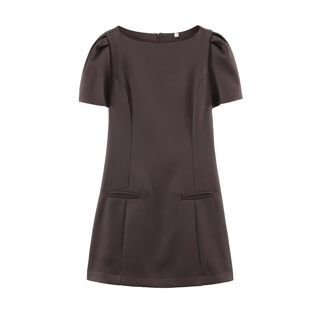 Crew-Neck Pocket Short-Sleeve A-Line Mini Dress