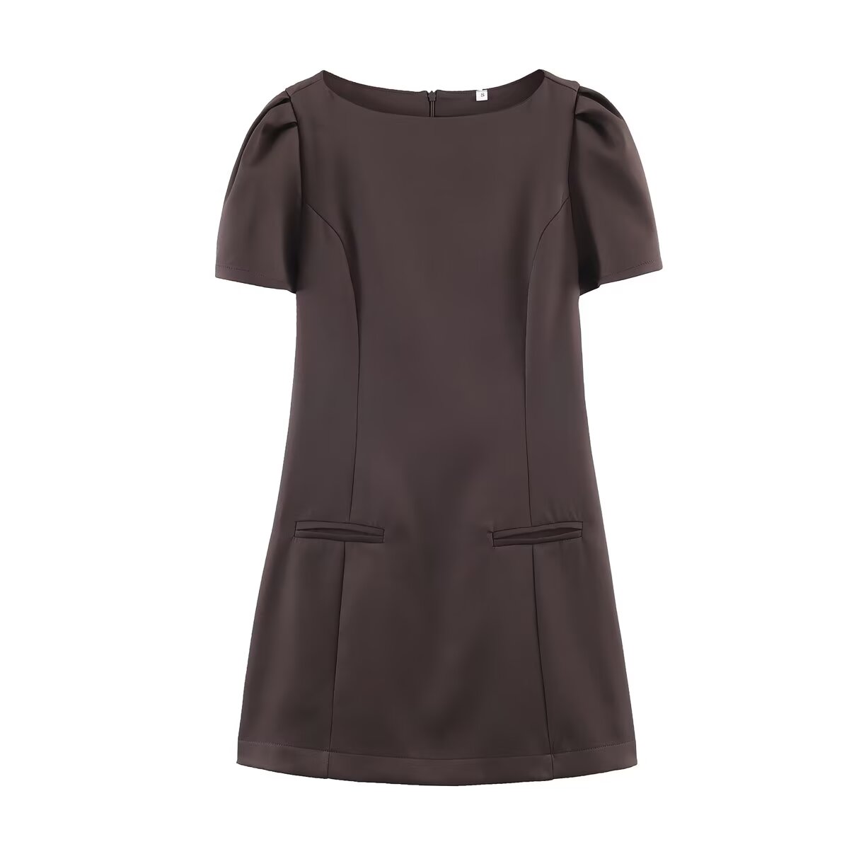 Crew-Neck Pocket Short-Sleeve A-Line Mini Dress