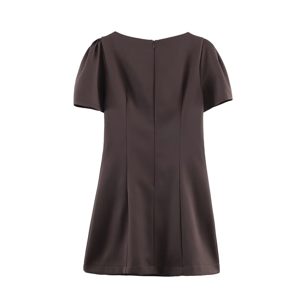 Crew-Neck Pocket Short-Sleeve A-Line Mini Dress