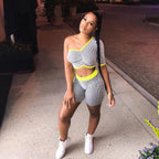 Women's Single Sleeve Striped Sports Coordinated Two-Piece Set