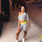 Women's Single Sleeve Striped Sports Coordinated Two-Piece Set