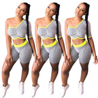 Women's Single Sleeve Striped Sports Coordinated Two-Piece Set
