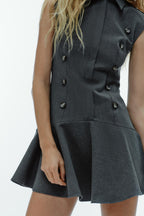 Collared Belted Sleeveless A-Line Mini Dress