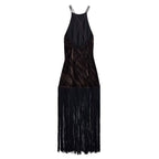 Women's Velvet Halter Tassel Midi Dress