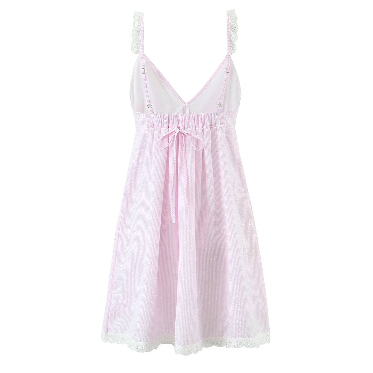 French Lace Striped Lace V-Neck Tied Dress