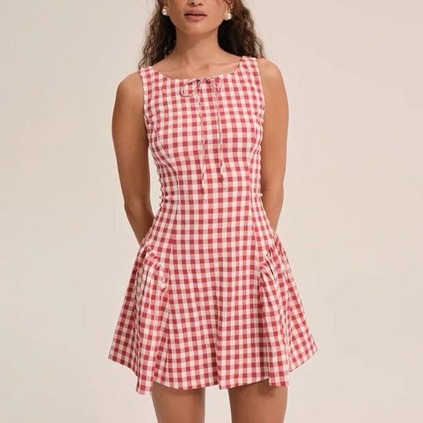 Tight Suspender Plaid Temperamental Minority Sleeveless Short Dress