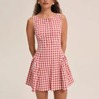 Tight Suspender Plaid Temperamental Minority Sleeveless Short Dress