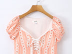 French Girlish Sweet Lace Strap Print Short Dress